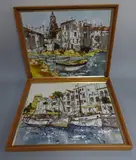 boats in harbour, mixed media on panel, signed lower right, by Bernard Dufour, mixed media on panel, sold Nov 2016
