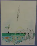 A Bigger Slash, Homage a David Hockney, lithograph, signed, titled and by Ronald Searle, lithograph, sold Nov 2016