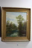 (British c.1870), winding river landscape with fisherman holding rod on river bank, oil on by D. Payne, oil on canvas, sold Nov 2016