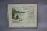 coastal landscape, watercolour, signed lower left, approximately 25cm x 34.5cm by Margaret Waller, watercolour, sold Nov 2016
