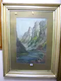 river landscape, watercolour signed lower right, approximate size 52.5cm x 34cm, by John Thorley, watercolour, sold Nov 2016