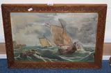 oil on canvas, unsigned, approximately 34cm x 50cm by Boats In Full Sail At Sea, oil on canvas, sold Oct 2016
