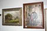 thatched cottage in country landscape with chickens, oil on canvas, signed and dated 88 by M. Turner, oil on canvas, sold Oct 2016