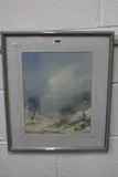 Snowy landscape, watercolour, signed lower right, approximately 34.5cm x 27cm by Elizabeth M. Halstead, watercolour, sold Oct 2016