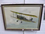 Tiger Moth and Pilot, signed and dated 80 lower left, oil on canvas, approximately by J W Mitchell, oil on canvas, sold Oct 2016