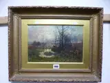 cattle in country landscape by waters edge, oil on board, signed W by William Manners, 1900, oil on board, sold Oct 2016
