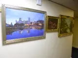 Cityscape, oil on canvas, approximately 59.5cm x 90cm, W Styles, female walking by river by C. Hon, oil on canvas, sold Oct 2016