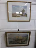 landscape watercolours, figures with horses in village, approximately 23.5cm x 36cm by W C Eddington, watercolor, sold Oct 2016