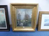 gilt framed oil on canvas, foresters at rest in woodland with horse and loaded cart, by W. Miles, 1903, oil on canvas, sold Aug 2016