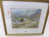 rural watercolour, sheep being herded in mountainous landscape, signed lower by Edward D Harrison, watercolour, sold Aug 2016