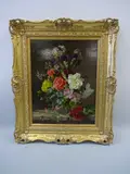 still life flowers in glass vase, oil on canvas, signed bottom left, by Albert Williams, oil on canvas, sold May 2016