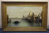a view towards the Basilica of Santa Maria della Salute, Venice with boats to foreground by St Clair Augustin Mulholland, oil on canvas, sold May 2016
