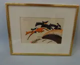'Steeplechasing', linocut in colours c.1936, signed, titled and by Sybil Andrews, linocut, sold May 2016