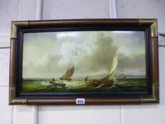 oil on board, depicting boats in full sail at sea, signed bottom right, approximately by Charles Joshua Chaplin, oil on board, sold May 2016