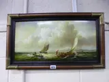 oil on board, depicting boats in full sail at sea, signed bottom right, approximately by Charles Joshua Chaplin, oil on board, sold May 2016