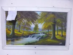 woodland stream, acrylic on canvas, signed bottom right, approximate size 49.5cm x 90. by James Davis, acrylic on canvas, sold Mar 2016