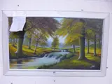 woodland stream, acrylic on canvas, signed bottom right, approximate size 49.5cm x 90. by James Davis, acrylic on canvas, sold Mar 2016