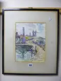 harbour scene, watercolour, approximate size 29cm x 21.5cm by Jk Maxton, watercolour, sold Mar 2016