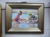 children playing in shallow sea with spades, watercolour, approximately 12.5cm x 17. by Jenny Hervey, watercolour, sold Mar 2016