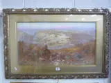 Eastern landscape, shepherds with sheep and camel in dessert landscape with walled city, overpainted print, approximately 37cm x 66cm by Samuel Lawson Booth, print, sold Mar 2016