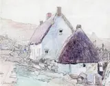 Cottages at Sennen Signed Watercolour over pencil 18.5 x 23.5cm by Lamorna Birch, Watercolour over pencil, sold Jun 2016