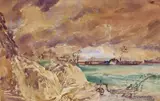 Farmland view with a plough Signed and dated 1943 Pen by Thomas Hennell, 1943, Pen, ink and watercolour, sold Jun 2016