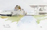 Sea Wall Freshwater; Squall over Brownsea Island Two, both signed with initials and titled Both watercolour 9 x 14cm and 7 x 15.5cm (2) by Hugh Casson, watercolour, sold Jun 2016
