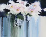 Flowers on a coloured cloth Signed Watercolour with bodycolour 30 x 36cm Provenance: The estate of the Artist ++Good condition by Leslie Gooday, Watercolour with bodycolour, sold Jun 2016