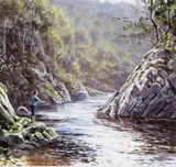 Salmon fishing - summer Signed Watercolour 28 by Rodger McPhail, Watercolour, sold Jun 2016