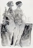 Standing nude Two both watercolour, unframed Each 55 x 38cm With an untitled abstract by the same hand (3) ++As viewed by Henry Cliffe, watercolour, sold Jun 2016