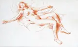 Reclining nude, Jane de Glehn Red chalk 30.5 x 50.5cm Provenance: David Messum, Studio Collection, 768 ++Some smudges to background, good condition by Wilfred Gabriel De Glehn, drawing, sold Jun 2016