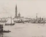 Le Quai Van Dyck, Anvers Signed, also signed titled and dated 23 in the plate Etching 23 x 28.5cm (plate size) With 8 further etchings by different hands (9) by Eugène Béjot, Etching, offered Jun 2016