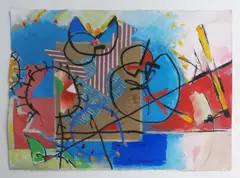 Untitled abstract, 1985 collage and oil on paper, framed signed and dated lower border 76 x 56cm by Roy Walker, oil on paper, sold Apr 2016