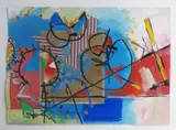 Untitled abstract, 1985 collage and oil on paper, framed signed and dated lower border 76 x 56cm by Roy Walker, oil on paper, sold Apr 2016