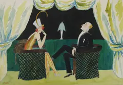 Couple in a Theatre Box by Dorte Clara Dodo Burgner, watercolour on paper, sold Apr 2016