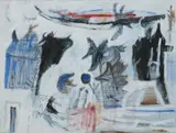 Exotic Flowers and Buildings, 1983 gouache on paper, framed signed lower right, paper exhibition label and annotation to reverse 22 x 30cm by Patrick Hayman, gouache on paper, sold Apr 2016