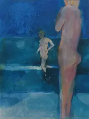 Figures in the Sea by Larry Wakefield, watercolour on paper, sold Apr 2016