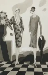 Vogue fashion study ink wash and white highlighter on paper by Dorte Clara Dodo Burgner, ink, sold Apr 2016