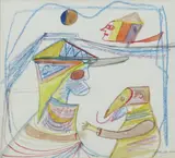 Conversations with Nice People, 1985 watercolour and coloured pencil on paper, framed signed lower right by Patrick Hayman, watercolour and coloured, sold Apr 2016