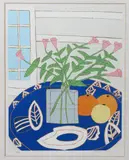Pink Lillies and Oranges, 1982 screenprint in colours on paper, framed signed, dated and numbered in pencil, 75/90 445 x 35cm by Bryan Pearce, screenprint, sold Apr 2016