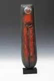 A tall bronze raku sack form with copper disc by Peter Hayes, bronze, sold Apr 2016