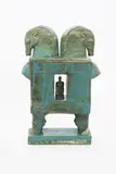 Sun Rise, dated 1987, a stoneware box and cover sculpture, covered in a green glaze, painted signature, title and date 42cm by Martha Allen, 1987, sculpture, sold Apr 2016