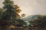 Cattle watering in a river landscape Oil on canvas 61 x 92cm; 24 x 36in ++Relined, good restored condition by Benjamin Barker, Oil on canvas, sold Mar 2016