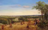 Harvesters in an extensive landscape, a castle beyond Oil on canvas 46 x 68cm; 18 x 27in ++Relined, good restored condition by Charles Thomas Burt, Oil on canvas, sold Mar 2016