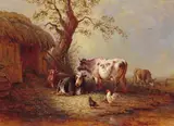 The cattle barn Signed Oil on panel 41 x 54cm; 16 x 21in ++Good restored condition by Henry Charles Bryant, Oil on panel, sold Mar 2016