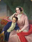 Portrait of a mother and son seated in an interior Signed and dated 1852 Oil on canvas 128 x 102cm; 50 x 40in by Hermann Kretzschmer, 1852, Oil on canvas, sold Mar 2016