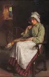 A seated girl spinning Signed and dated 96 Oil on panel 31 x 20cm; 12 x 8in ++Frame abrasion to the margins, otherwise good by Carlton Alfred Smith, Oil on panel, sold Mar 2016