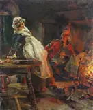 The soldiers return Signed and dated 1901 Oil on canvas 71 x 61cm; 28 x 24in ++Good condition by Edgar Bundy, 1901, Oil on canvas, sold Mar 2016