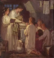 Tess baptises her child by Harry Mileham, 1932, Oil on canvas, sold Mar 2016