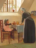 Making blackberry pie Signed and dated 1886 Oil on board 41.5 x 31.5cm; 16¼ x 12in ++Two or three very small spots of retouching showing under u.v by Edith Hayllar, 1886, Oil on board, offered Mar 2016